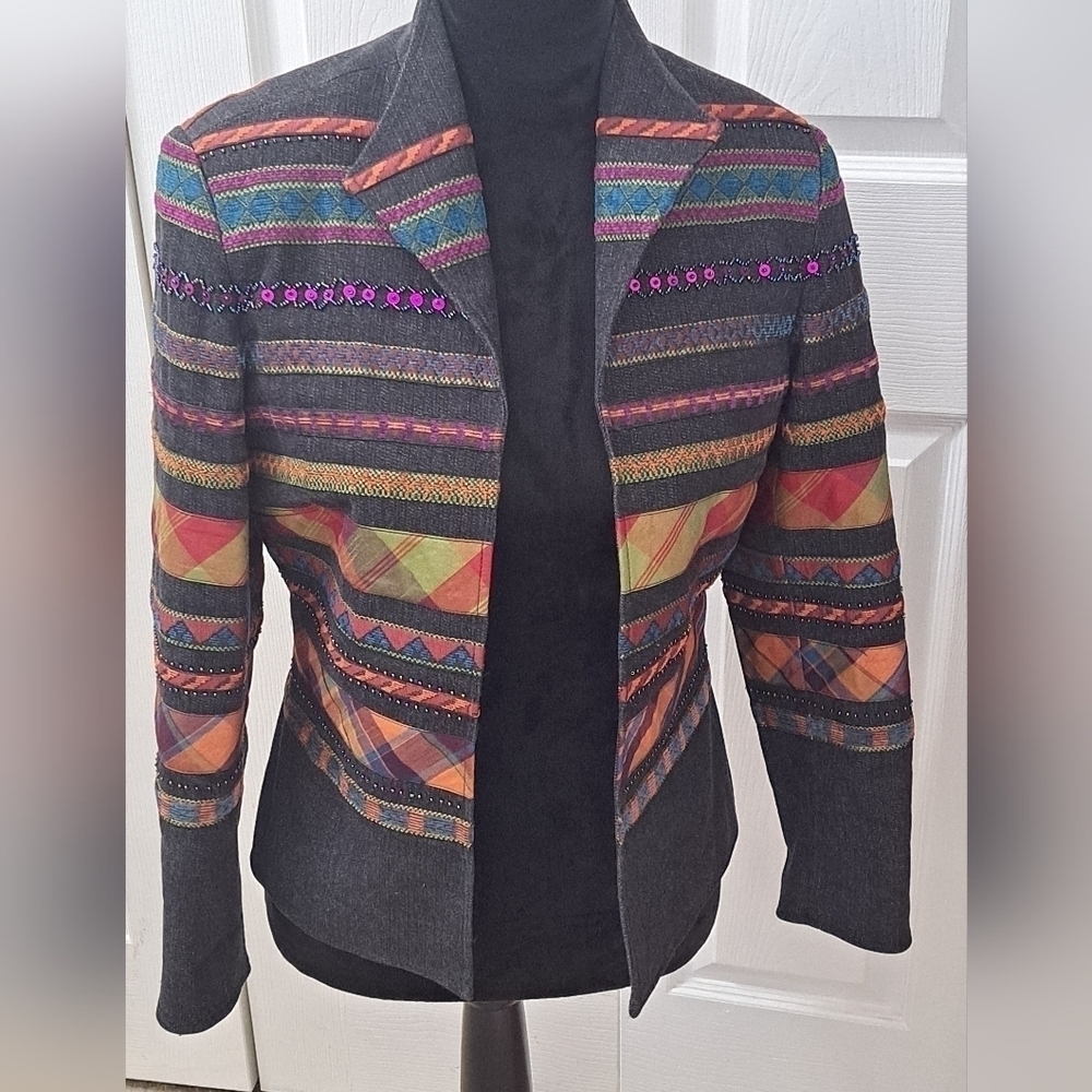 Vintage Multi Colored Southwestern Style Open Jacket Size 4P